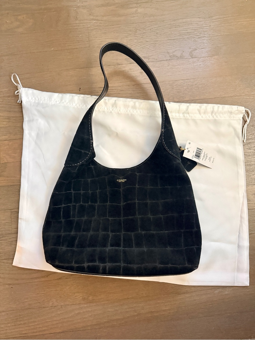 Like New Coach Brooklyn Medium Crocodile Embossed Suede Shoulder Bag 28